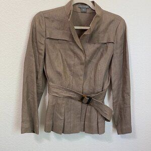 Ann Taylor Vintage 100% Linen Tan Belted Pleated Jacket Size 0